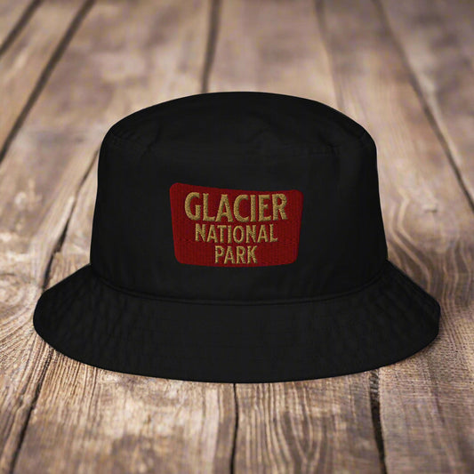 Organic Cotton Twill Embroidered Bucket Hat Glacier National Park Sign