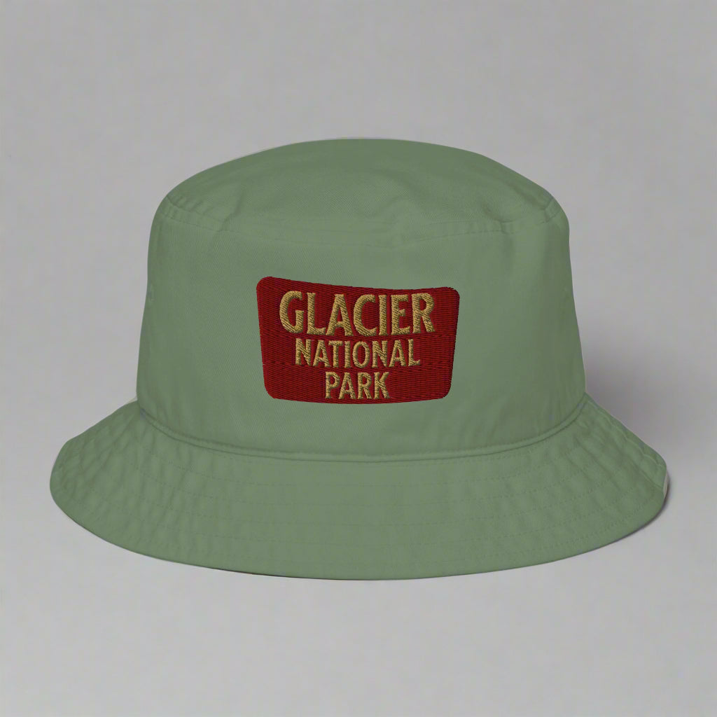 Organic Cotton Twill Embroidered Bucket Hat Glacier National Park Sign