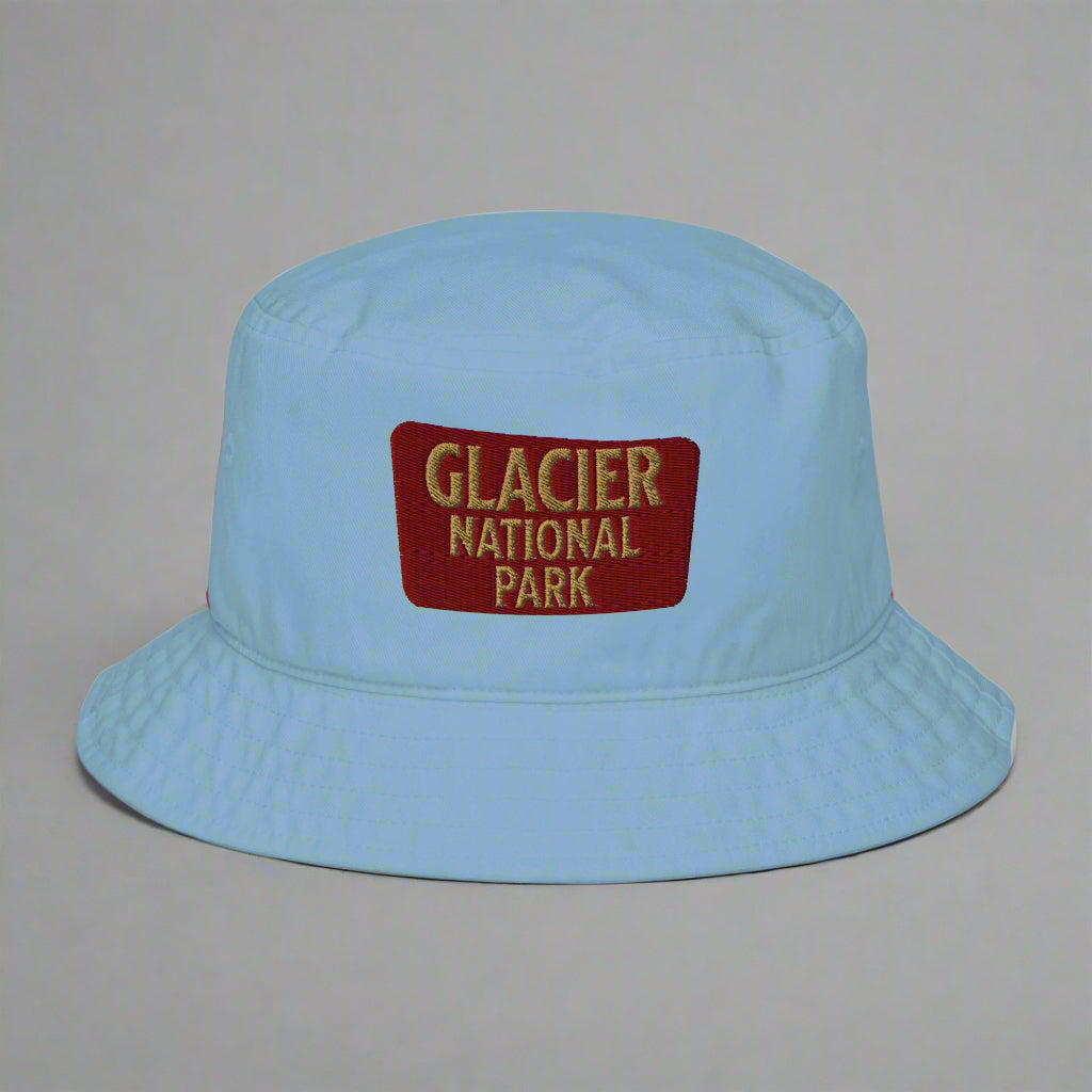 Organic Cotton Twill Embroidered Bucket Hat Glacier National Park Sign