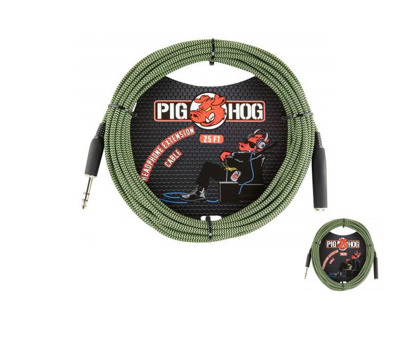 25ft Headphone Extension Cable 1/4" TRS Pig Hog PHX14-25JGR Solutions