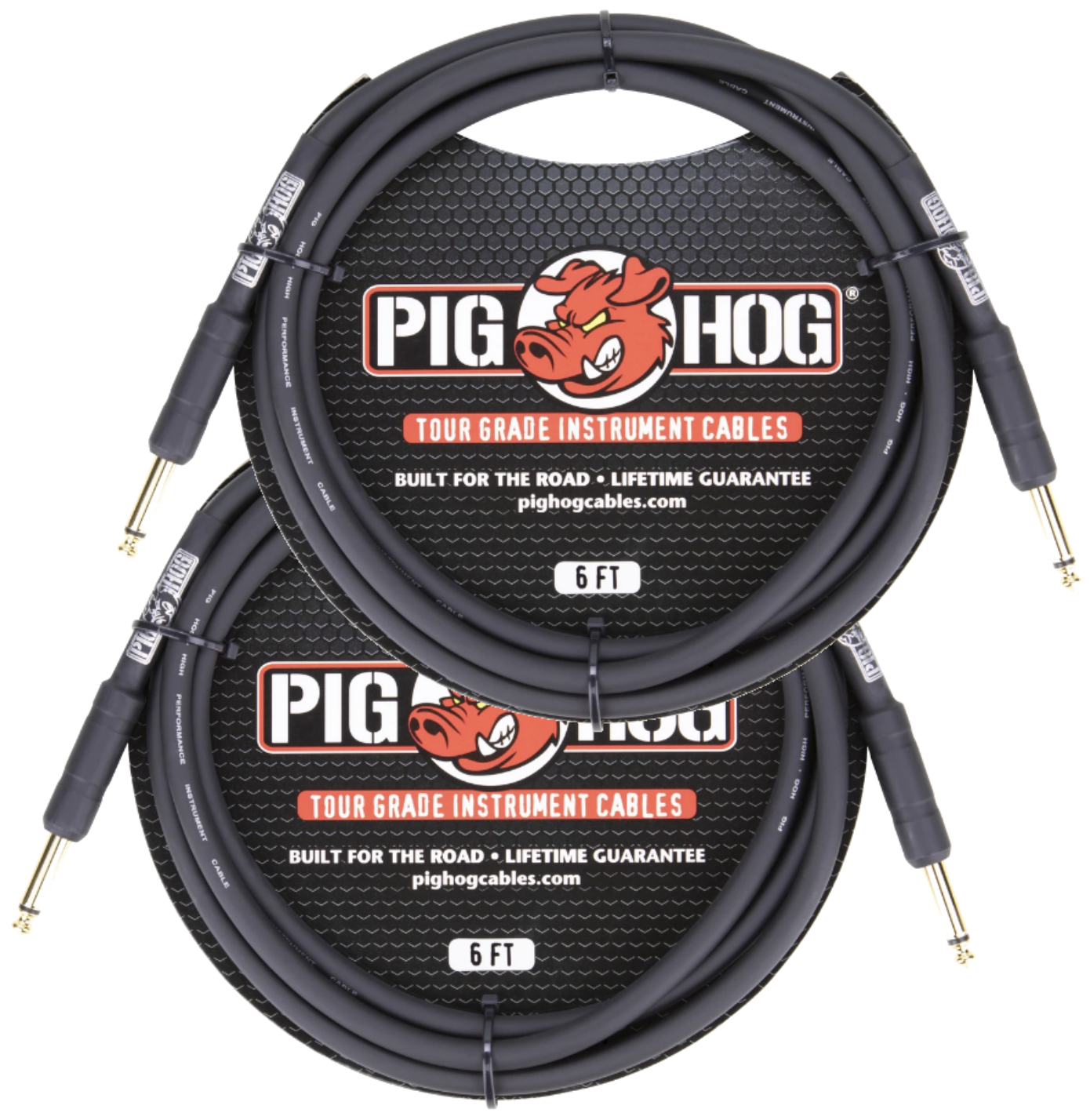 8mm 1/4 Straight Instrument Guitar Cord 6 Feet Patch Cable Pig Hog PH6 2 Pack