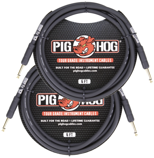 8mm 1/4 Straight Instrument Guitar Cord 6 Feet Patch Cable Pig Hog PH6 2 Pack