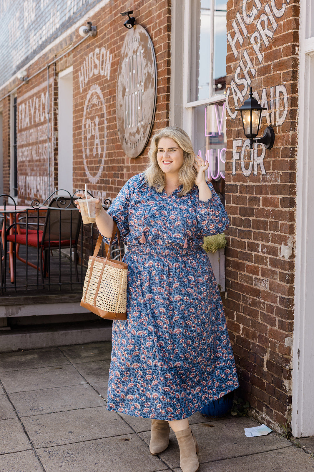 Indigo Bloom Smocked Waistband Midi Skirt The Melissa Skirt by Carla Kiley Collection