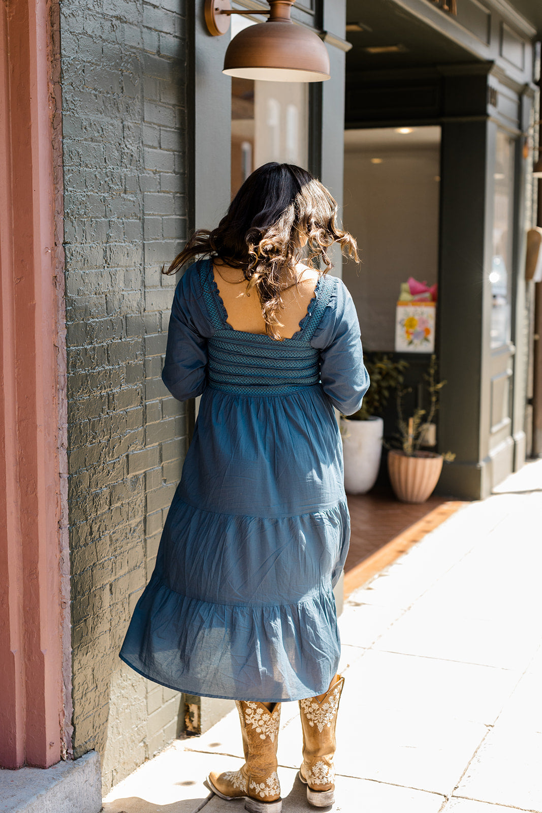 Teal Embroidered Smocked Midi Dress The Jenna Dress Carla Kiley Collection