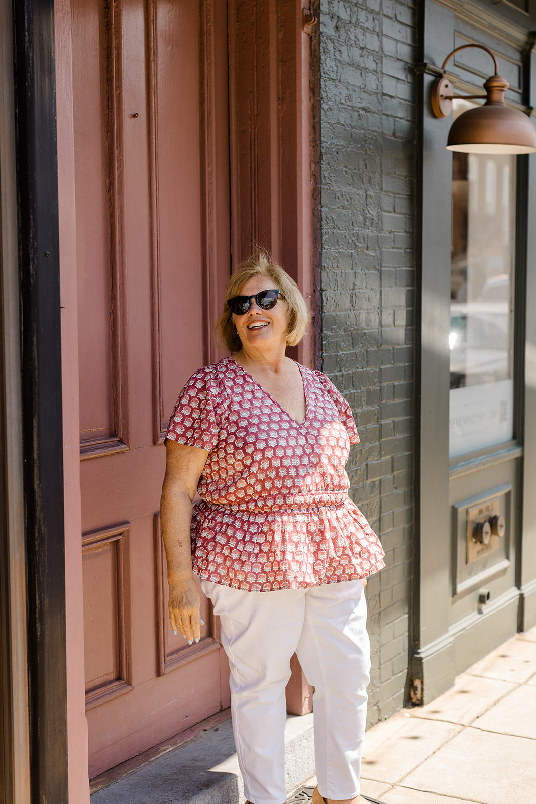 Judy Top Crimson Grove V-Neck Blouse Carla Kiley Collection