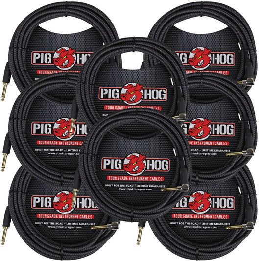 Pig Hog Black Woven ¼” to ¼” Right Angle Instrument Cable 20ft