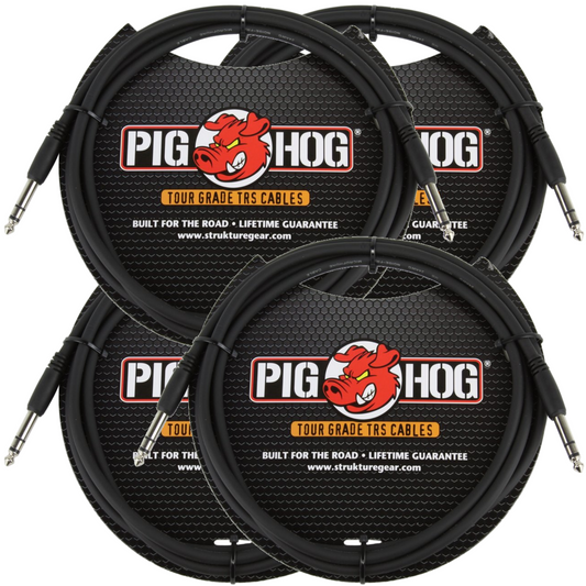 Balanced Stereo 6FT 1/4' TRS Instrument Cable 4 Pack Pig Hog PTRS06