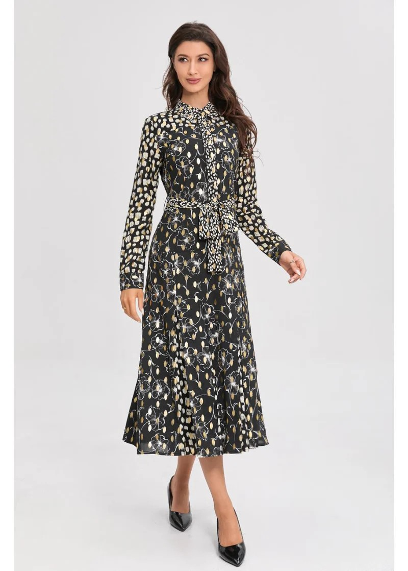 Midnight Luxe Golden Floral Midi Dress Miss Finch NYC