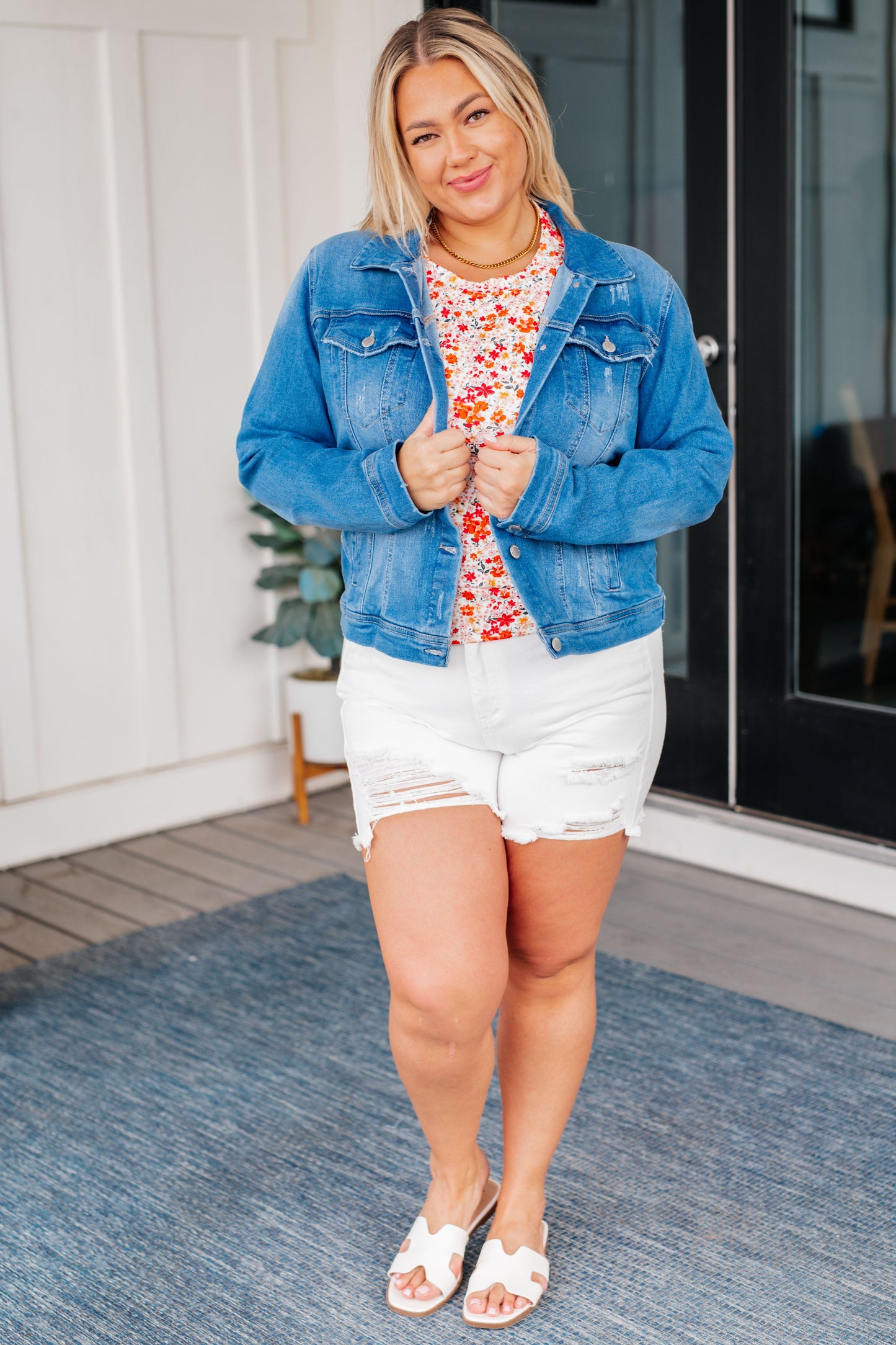 Every Occasion Distressed Denim Button Up Jacket