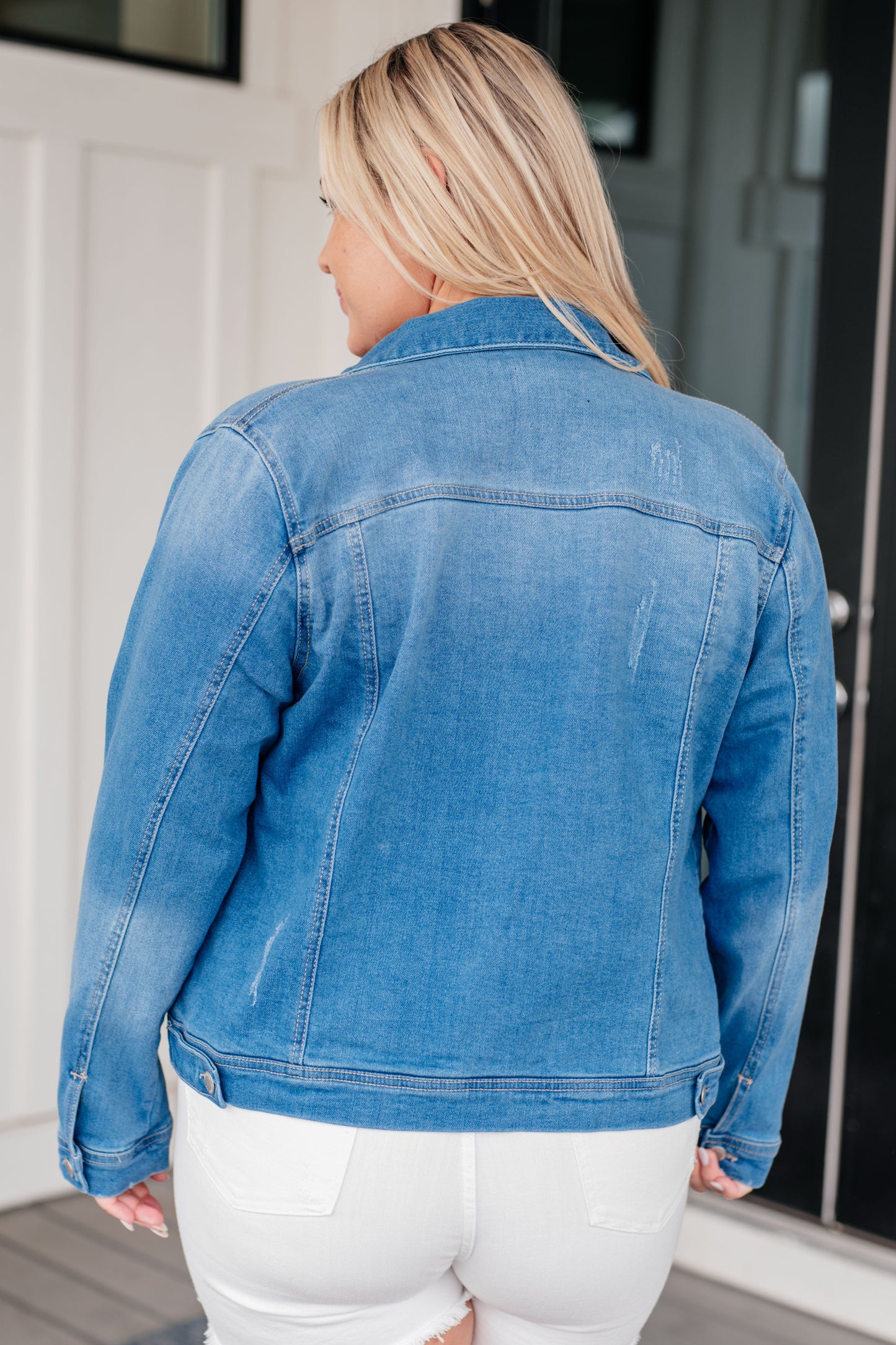 Every Occasion Distressed Denim Button Up Jacket