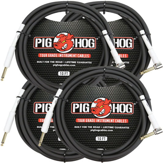 Instrument Cable 1/4' TS Straight to Right Angle 10' 4 Pack Pig Hog