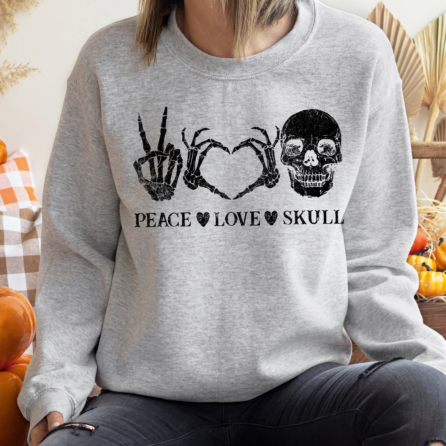 Peace Love Skull Vintage Halloween Sweatshirt