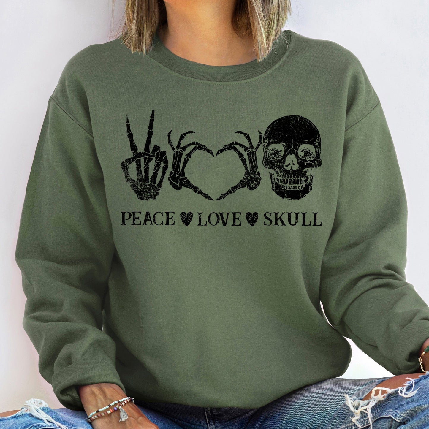 Peace Love Skull Vintage Halloween Sweatshirt