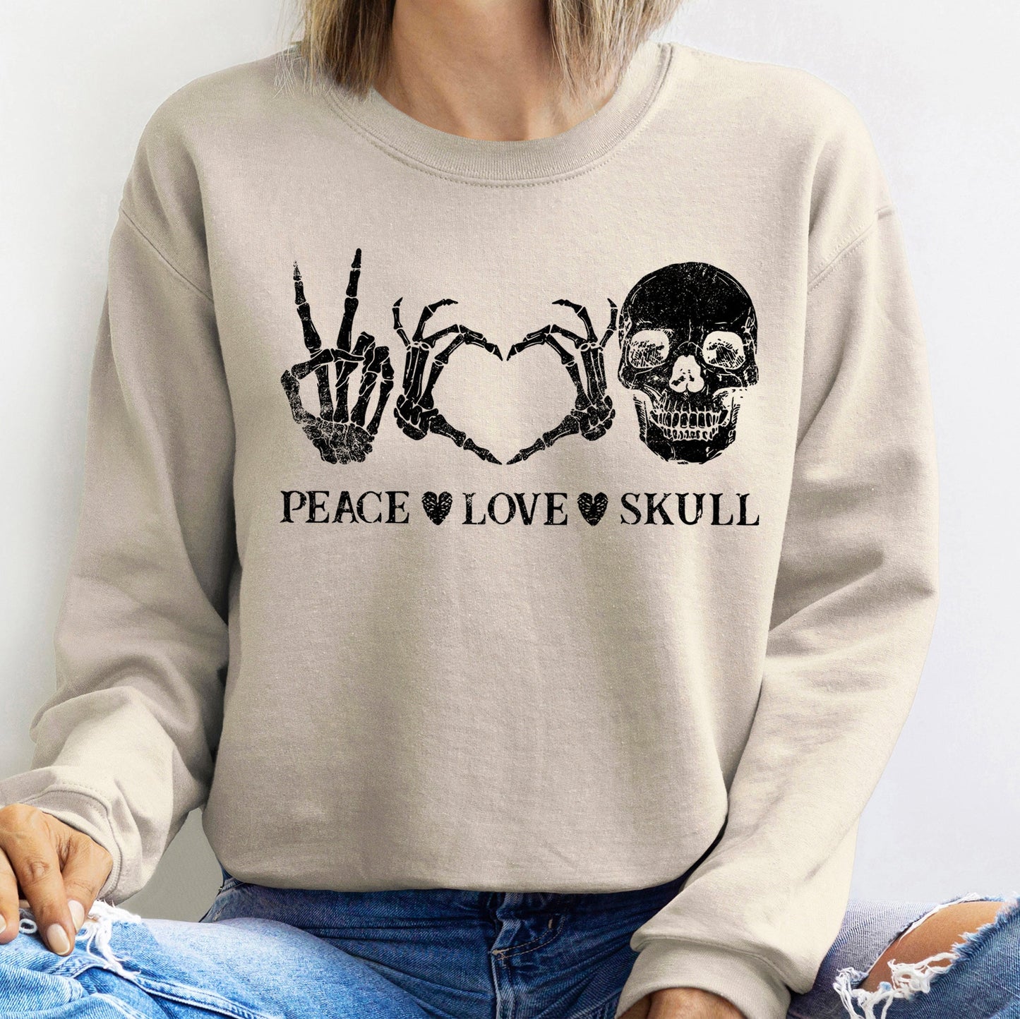 Peace Love Skull Vintage Halloween Sweatshirt