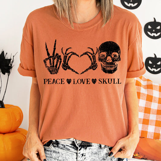 Peace Love Skull Retro Halloween Comfort Colors Tshirt