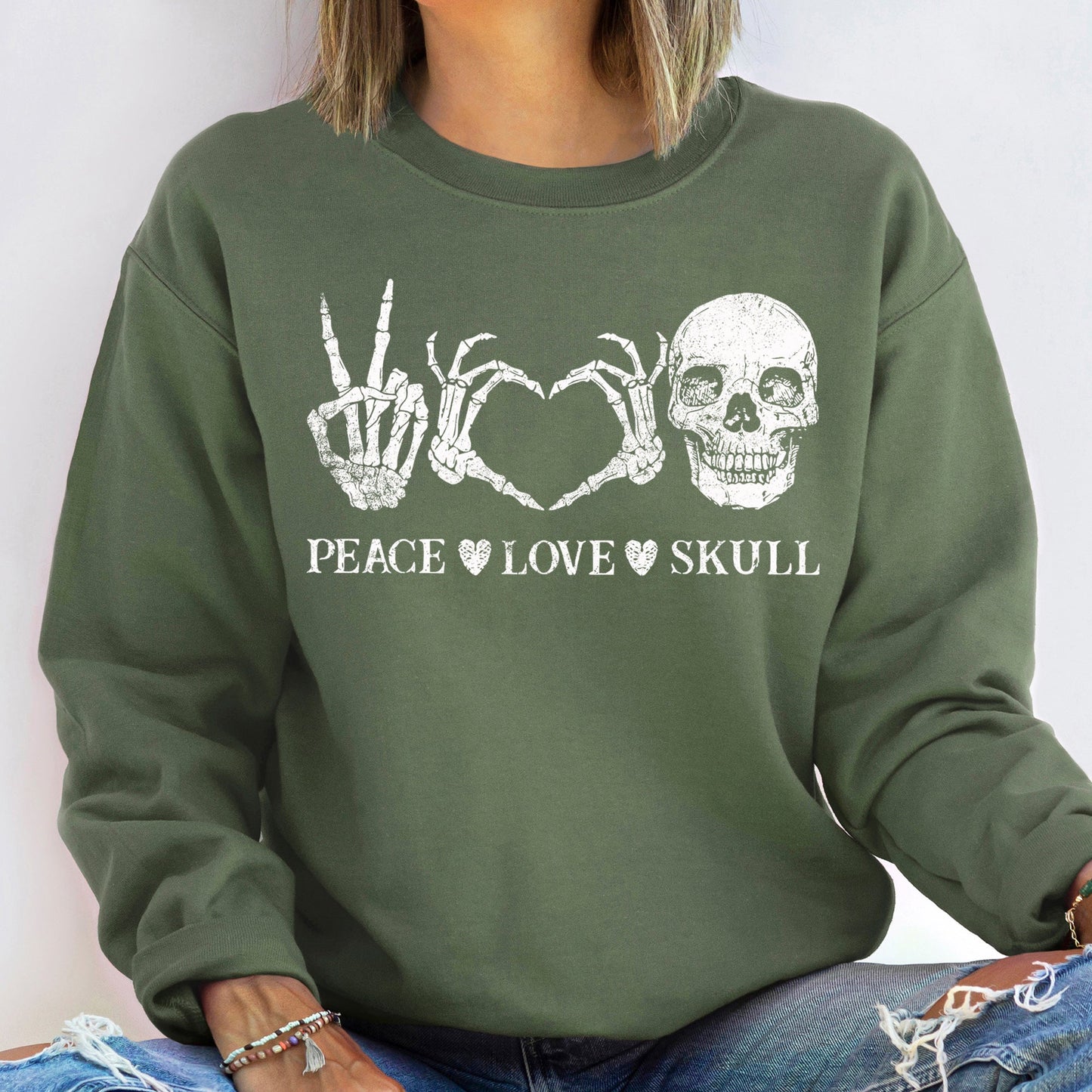 Peace Love Skull Halloween Sweatshirt