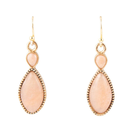 Peach Aventurine and Bronze Drop Earrings