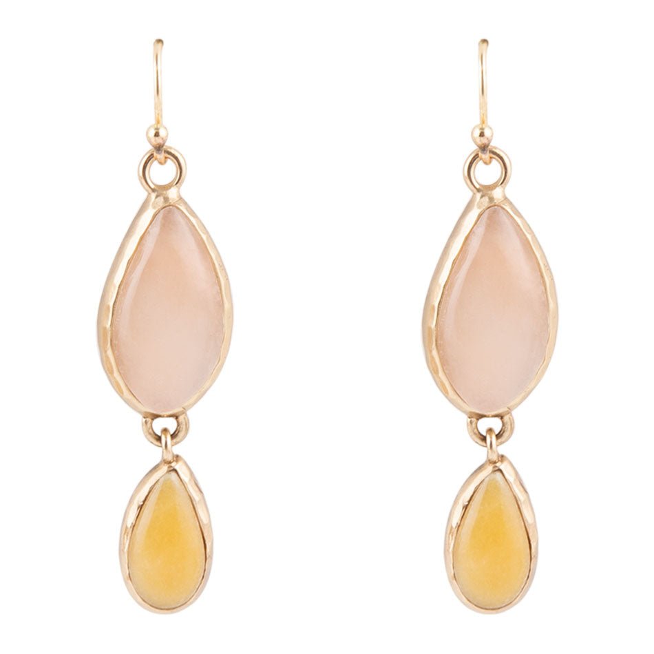 Peach Aventurine and Yellow Jade Drop Earrings