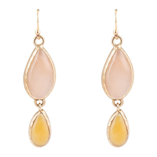 Peach Aventurine and Yellow Jade Drop Earrings