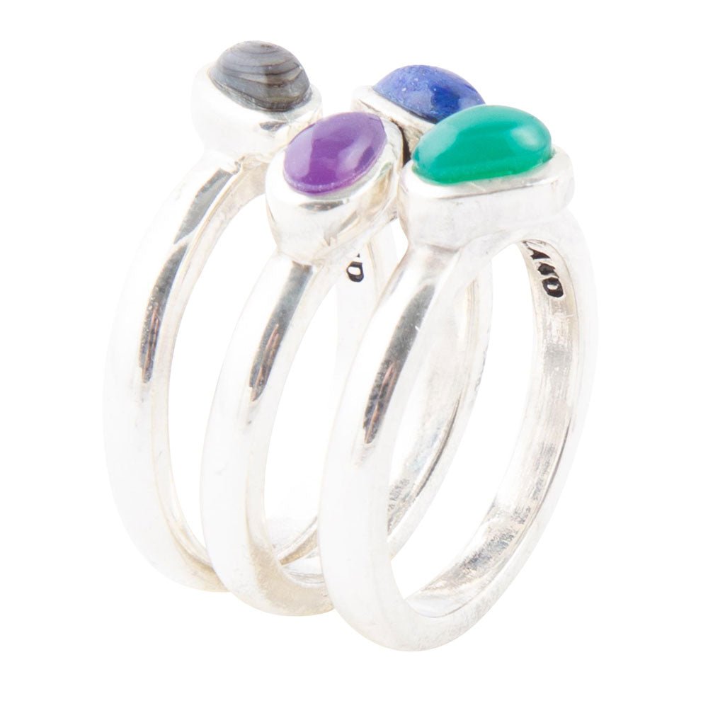 Peacock Colorful Multi-Stone and Sterling Silver Ring Set