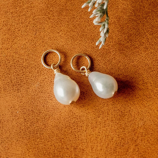 Mini Baroque Pearl Hoop Charms Baroque Oval Freshwater Pearl Charms Sela Designs