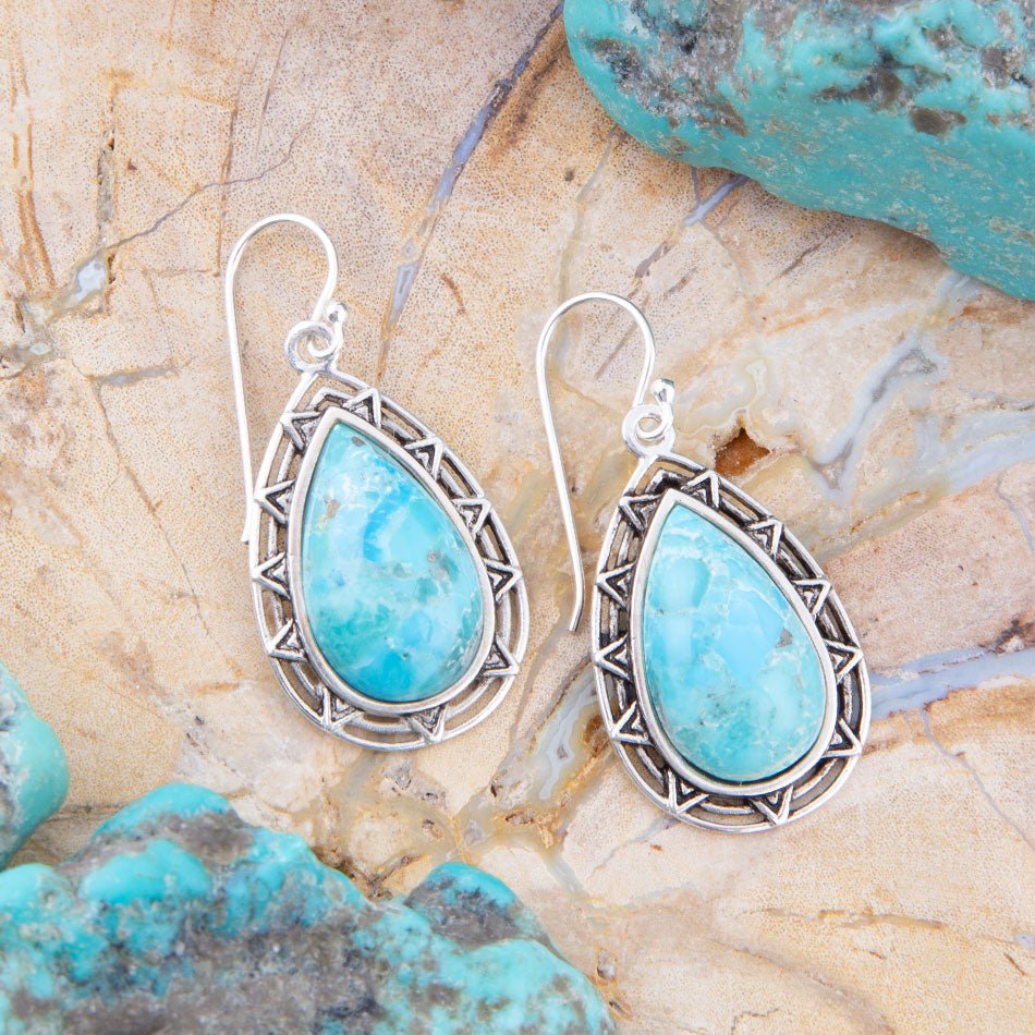 Perfect Blue Turquoise Sterling Silver Drop Earrings