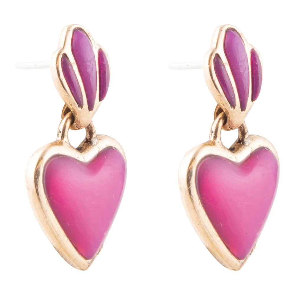 Pink Agate Heart Drop Golden Earrings