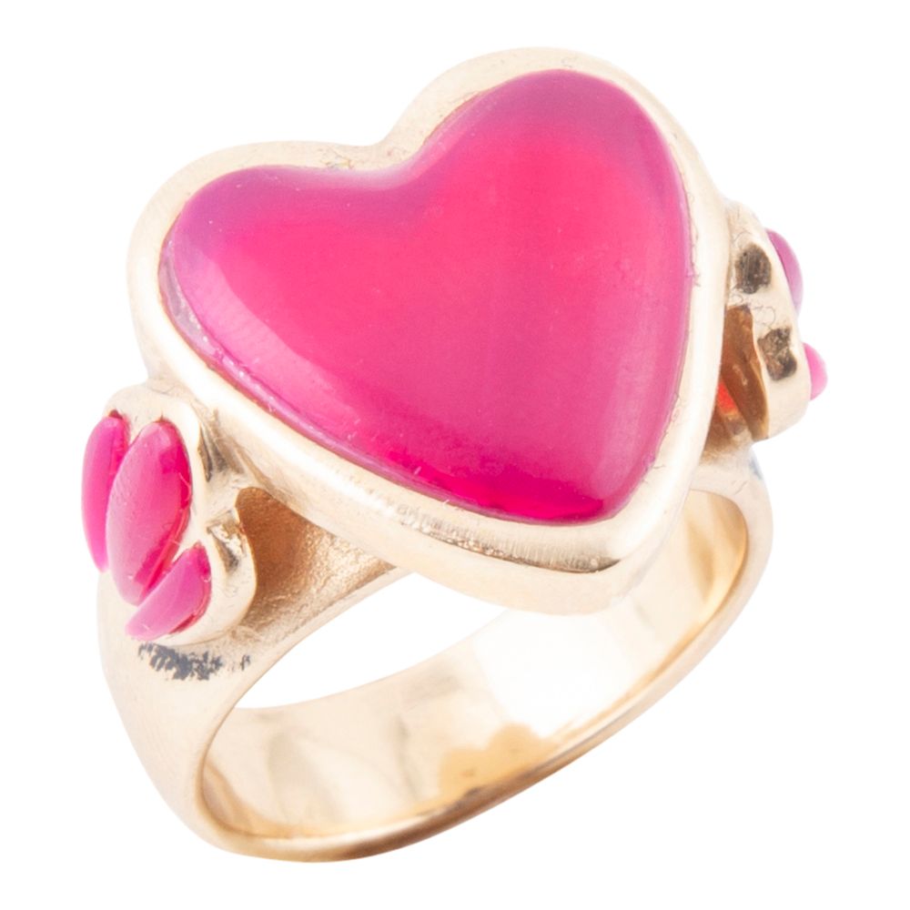Pink Agate Heart Golden Statement Ring