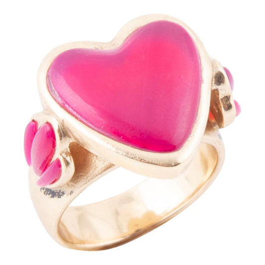 Pink Agate Heart Golden Statement Ring