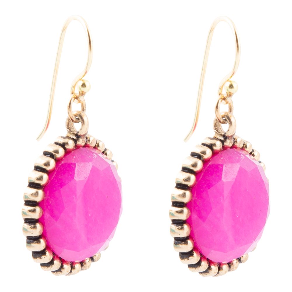 Pink Agate Punch Golden Drop Earrings