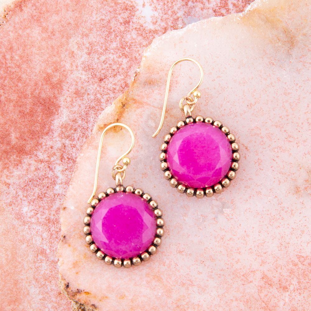 Pink Agate Punch Golden Drop Earrings