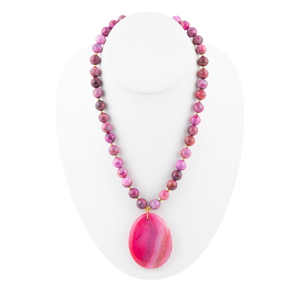 Pink Magenta Dreams Agate Slab Pendant Necklace