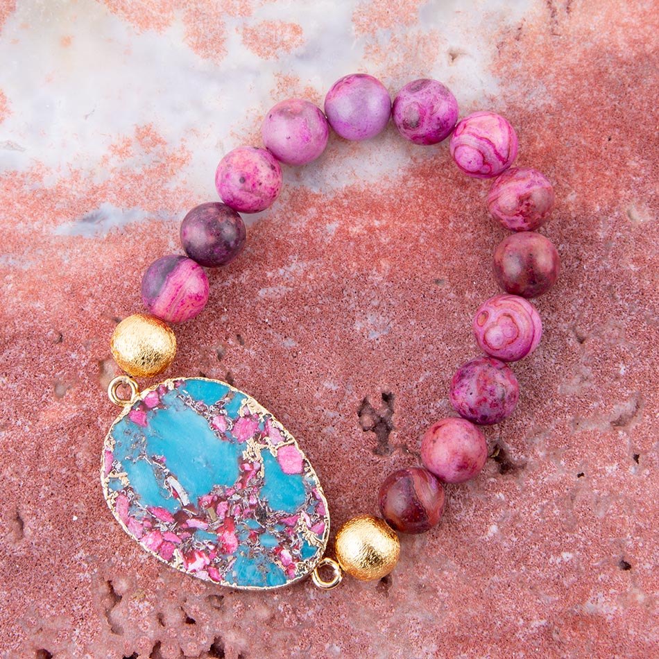 Pink Magenta Dreams Agate Slab Stretch Bracelet