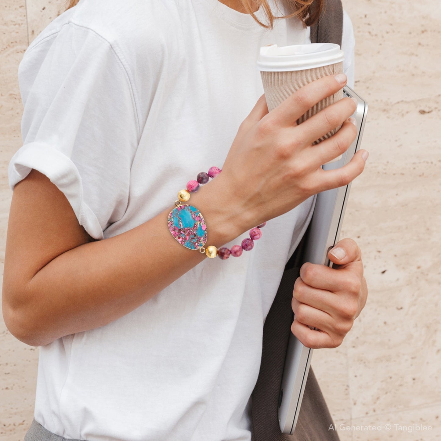 Pink Magenta Dreams Agate Slab Stretch Bracelet