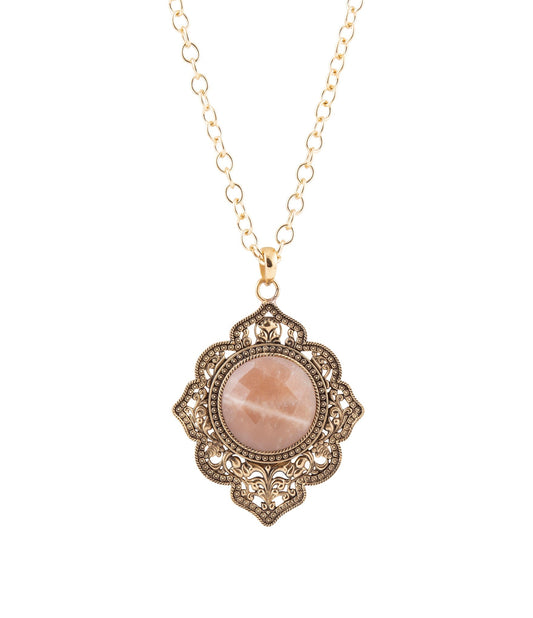 Pink Moonstone Golden Pendant Necklace