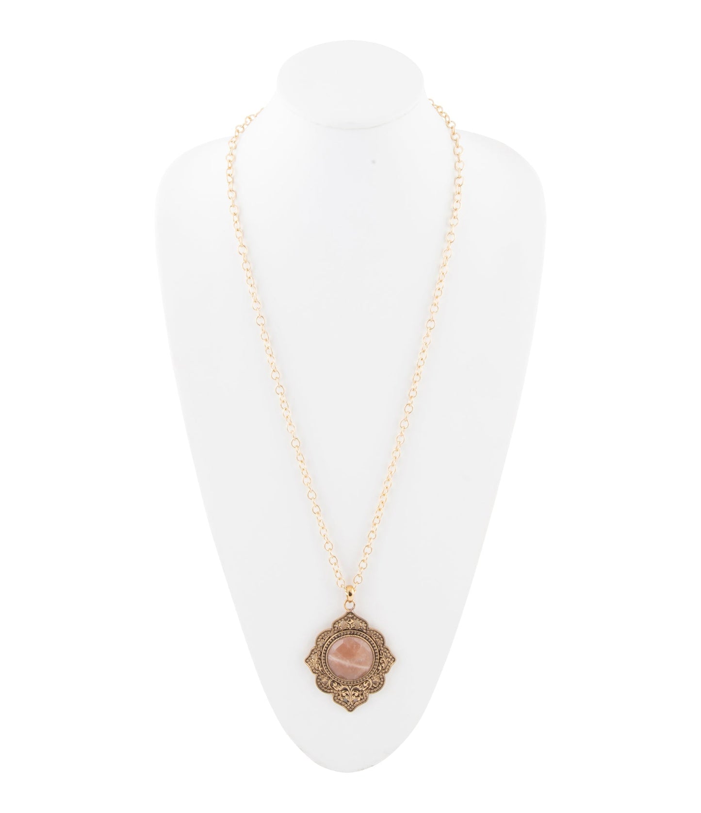 Pink Moonstone Golden Pendant Necklace