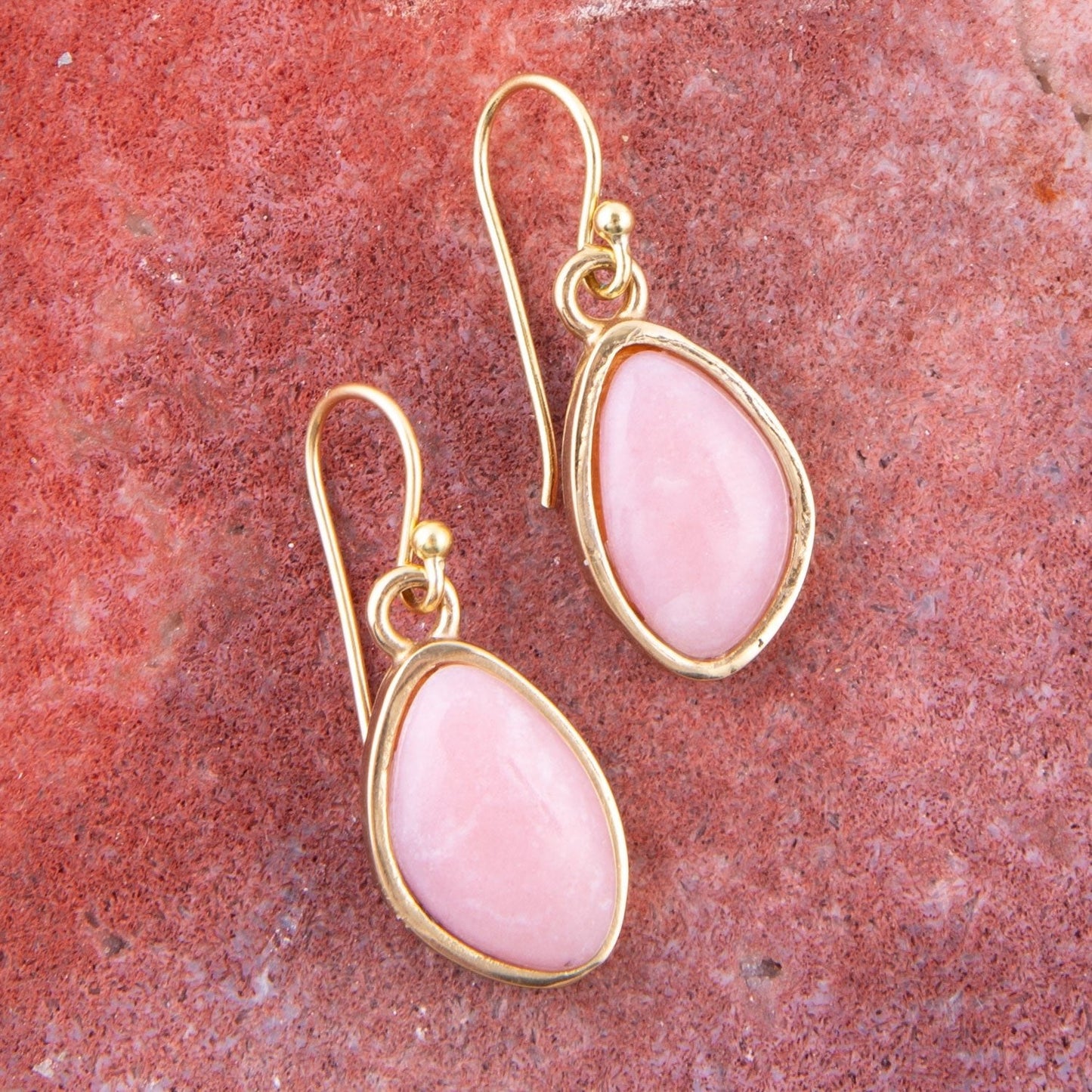 Pink Opal Golden Drop Earrings