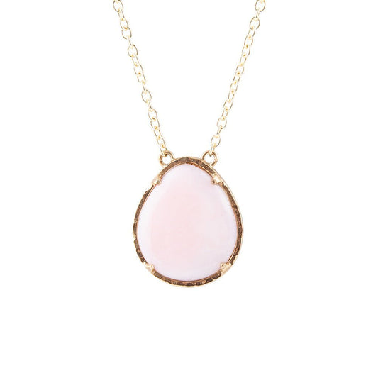 Pink Opal Teardrop Golden Necklace