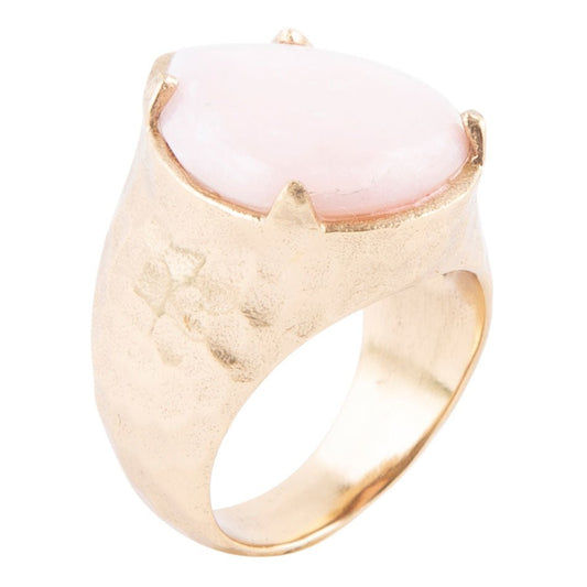Pink Opal Golden Teardrop Ring