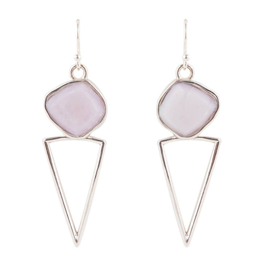 Pink Opal and Sterling Silver Triangle Earrings