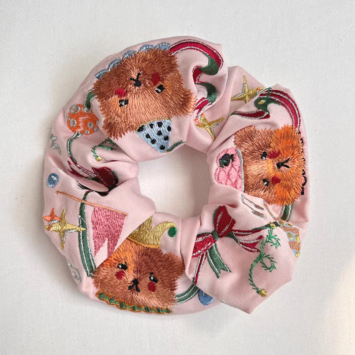 Circus Bear Colorful Embroidered Scrunchies Hair Accessories