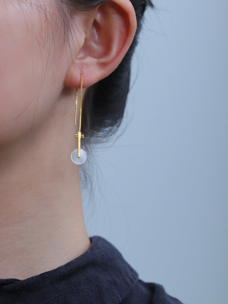 Pipa Silver Thread Earrings 925S Silver Musical Instrument