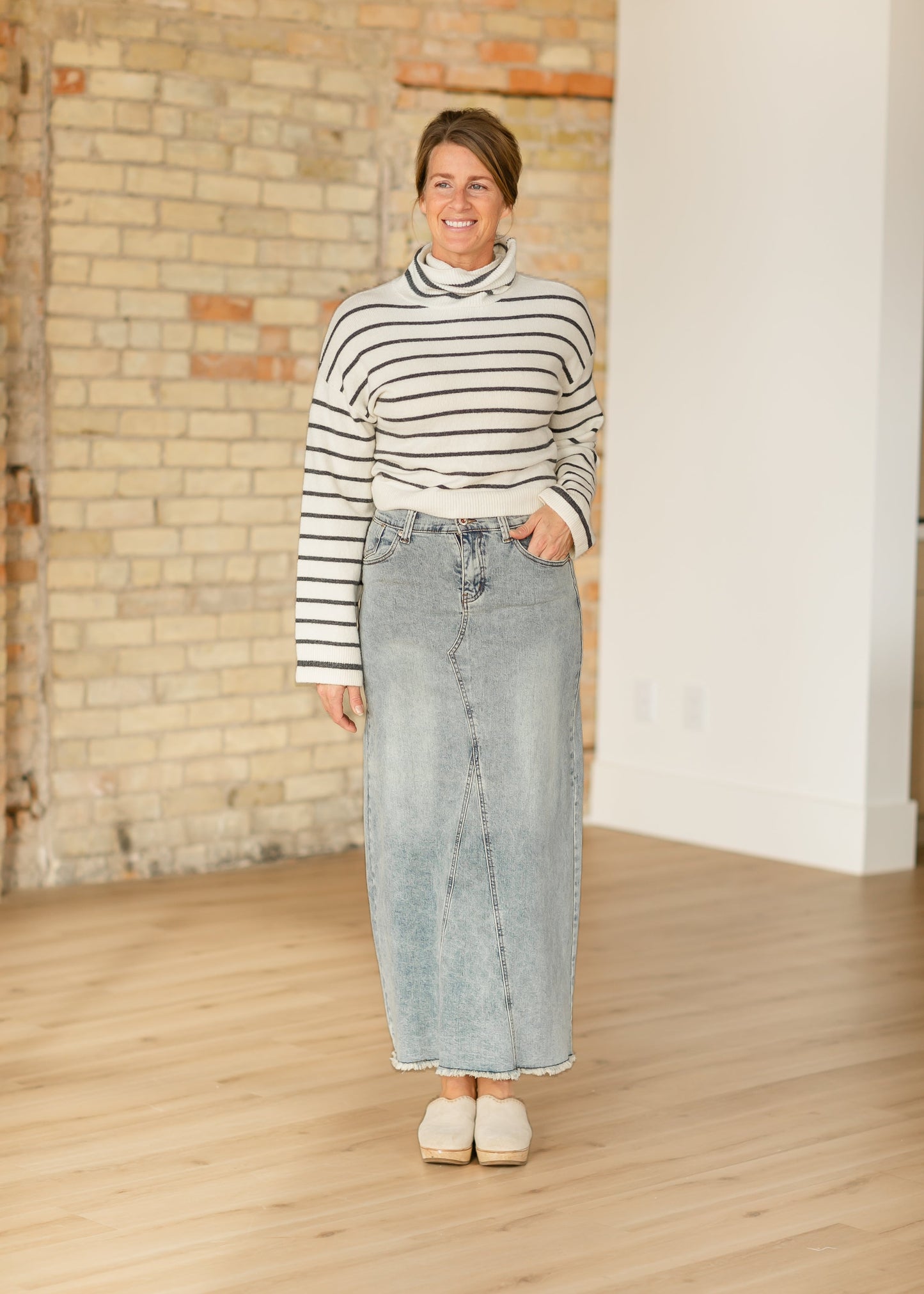 Piper A-line Long Denim Maxi Skirt