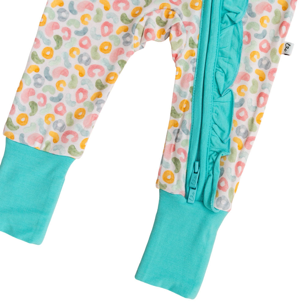 Leopard Bamboo Ruffle Convertible Footie Baby Outfit Laree + Co.