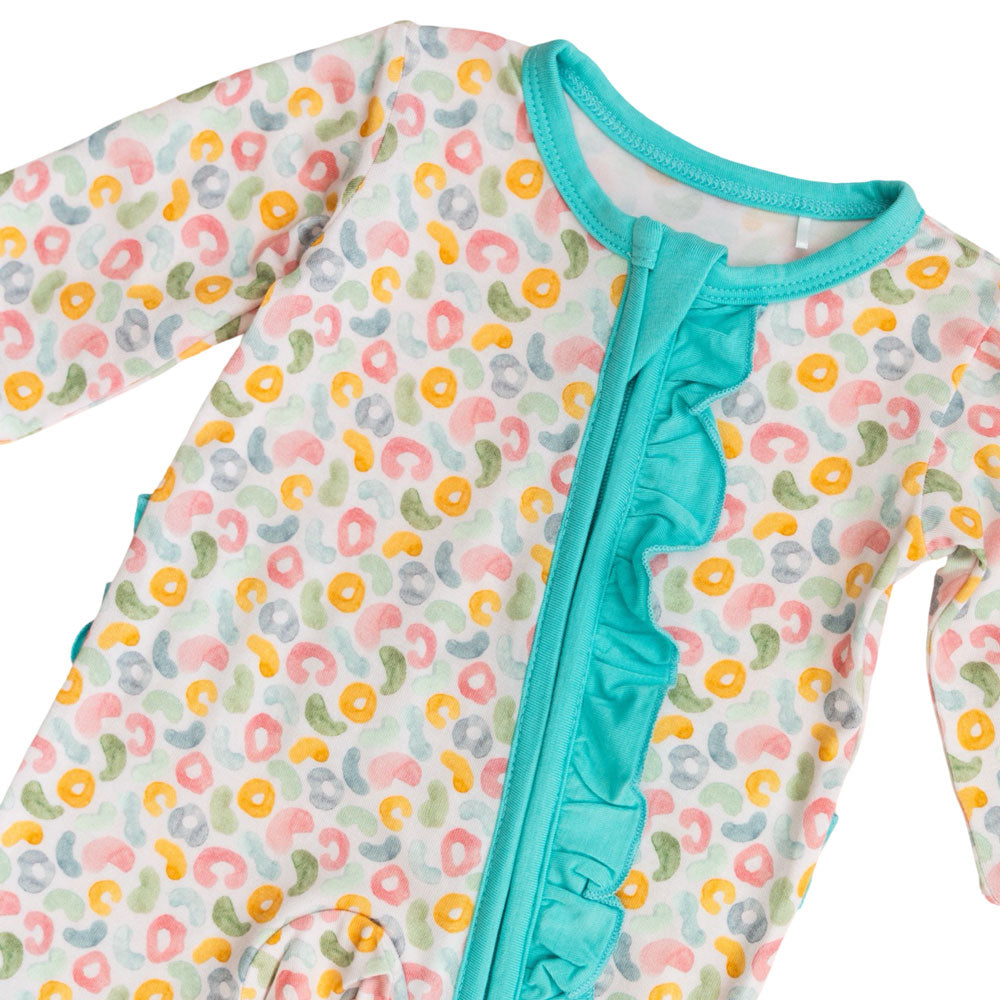 Leopard Bamboo Ruffle Convertible Footie Baby Outfit Laree + Co.