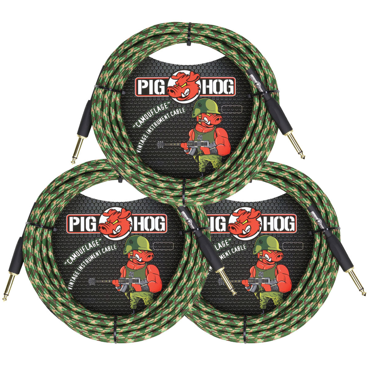 Pig Hog Camouflage 20 Foot Instrument Cable 3 Pack