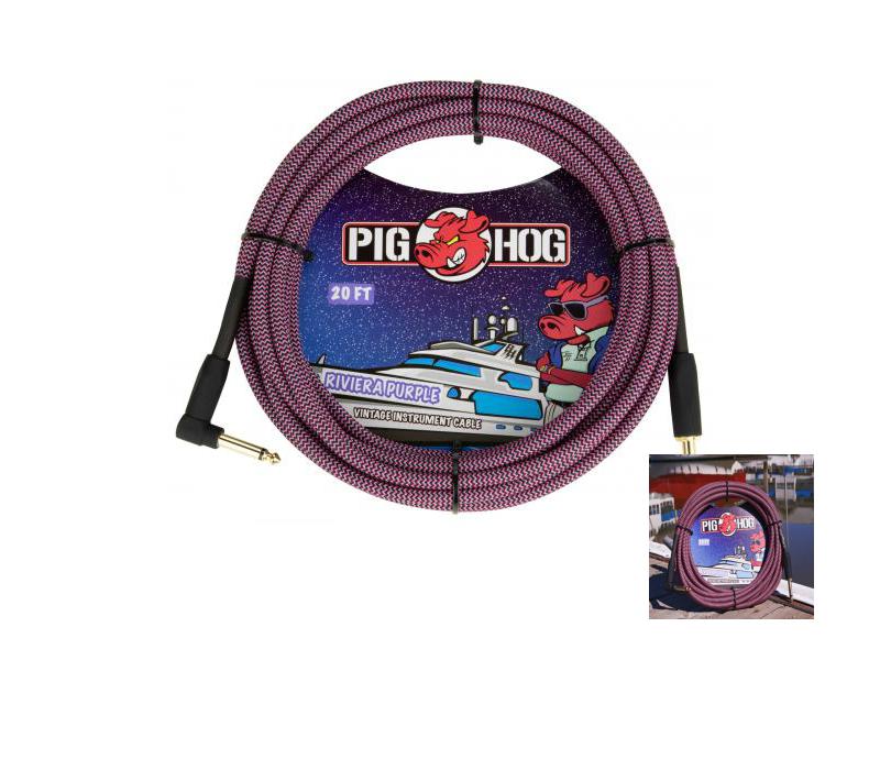 Pig Hog PCH20RPPR 20-Foot Riviera Purple Instrument Vintage Cable 1/4"-1/4" Right Angle Connectors -NEW