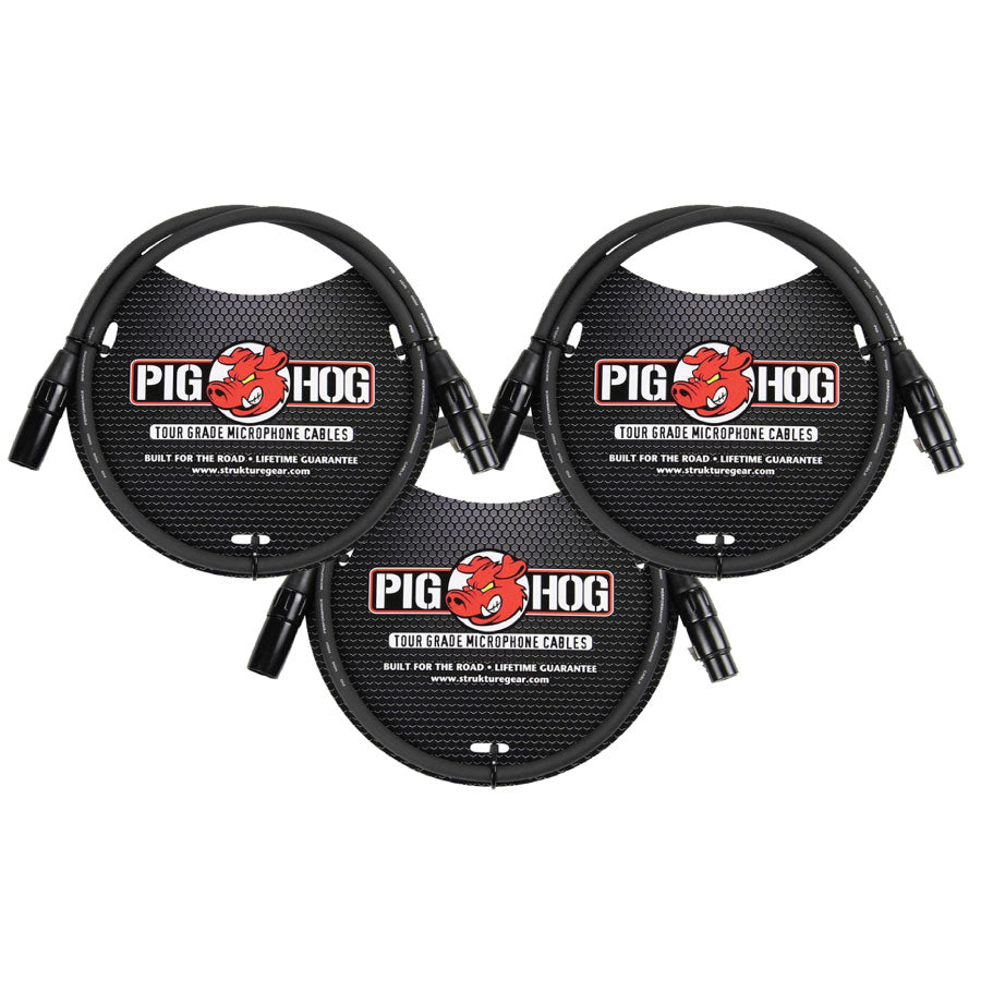 8mm Tour Grade Microphone XLR Cable 3ft 3-Pack Pig Hog PHM3
