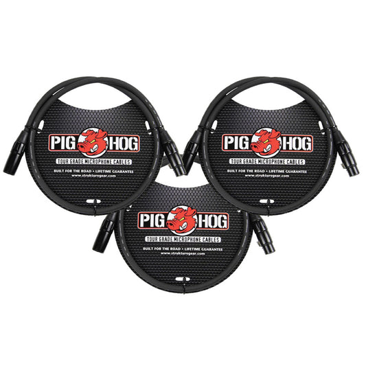 8mm Tour Grade Microphone XLR Cable 3ft 3-Pack Pig Hog PHM3