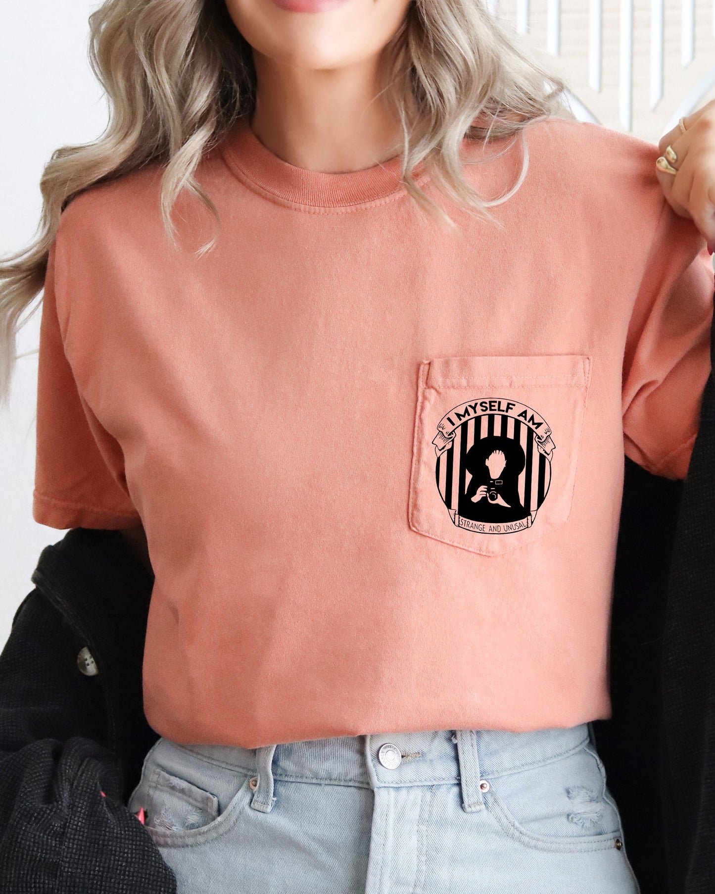 Halloween Pocket Tee Comfort Colors T-Shirt Vintage Style I Myself Am Strange and Unusual